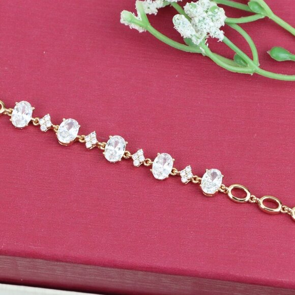 "Rose Gold Oval Cut CZ Bracelet with Sparkling Stone Clusters, XPBL0973 - Picture 10 of 12